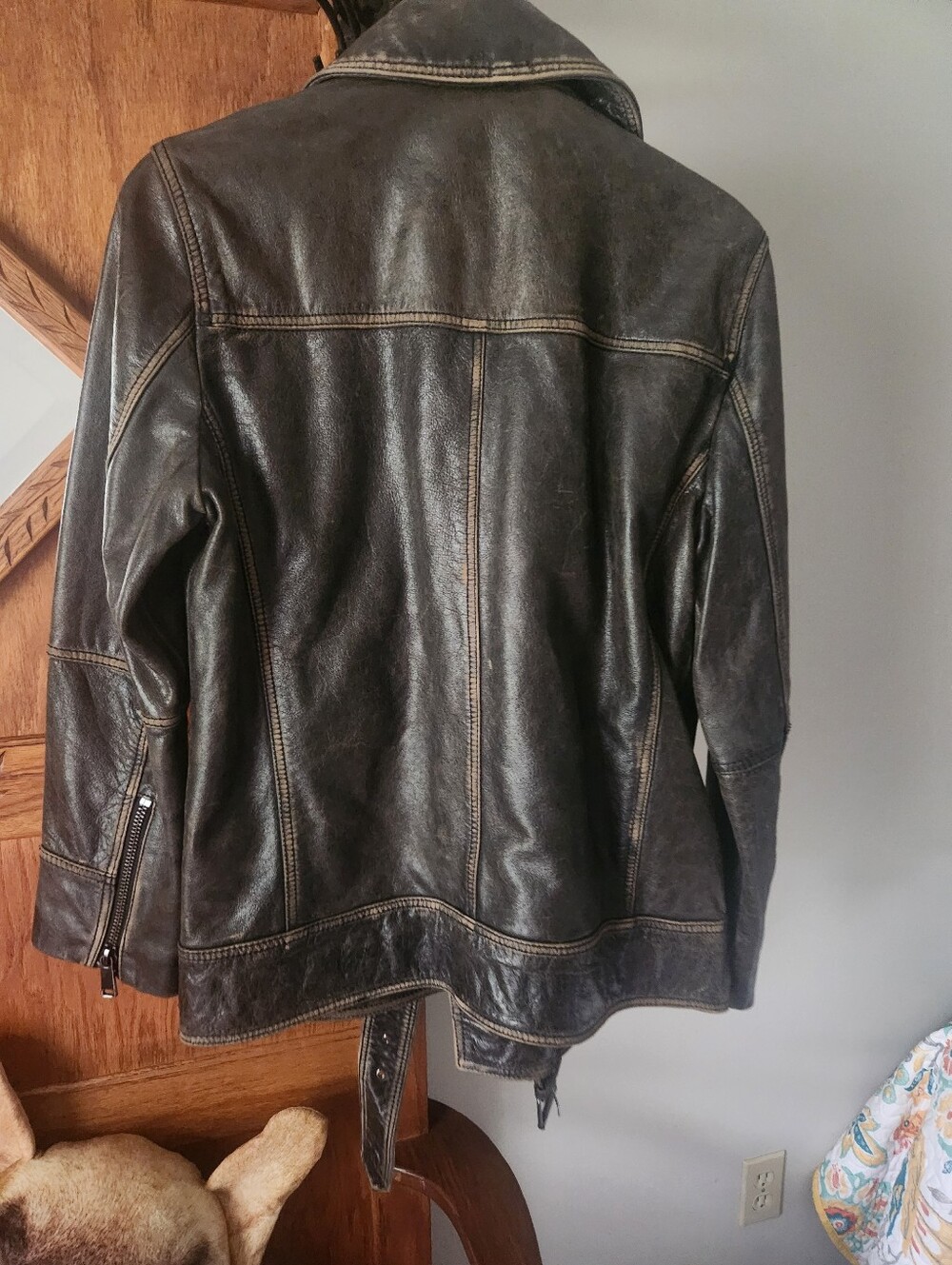 Wilson Stella Womens Distressed Leather Biker Jacket - Dark Brown - Picture 6 of 11
